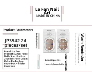 Detailed packaging view of 3D floral fake nail kit JP3542 with glue and 24 pieces