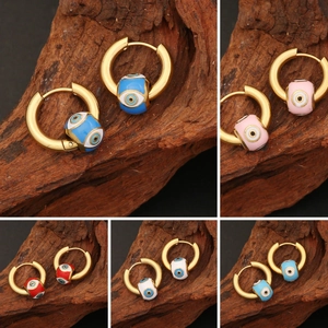 Evil Eye Hoop Earrings Stainless Steel Gold Plated Enamel Drip Oil Minimalist Trendy Boho Jewelry For Women