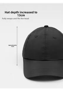 Detail view of quick-dry baseball cap with a 13cm deep crown and full coverage design