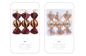 Macro view of Christmas candy tree ornaments in coffee and rose gold glitter finish