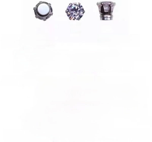 Detailed views of magnetic zircon ear cuff showing front, back, and side mounting angles