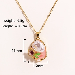 Detail view of flower pendant necklace showing 6.5g weight and 40+5cm chain length