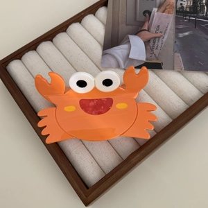 Pince à cheveux crabe orange mignonne en acétate avec de grands yeux en relief