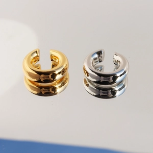 Minimalist C-shape hollow ear cuff earrings in polished gold and silver finishes