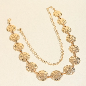 Gold metal chain belt with hammered textured circles and adjustable lobster clasp closure