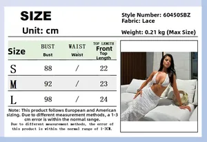 Size chart for lace vest and high waist maxi skirt set with precise measurements in cm