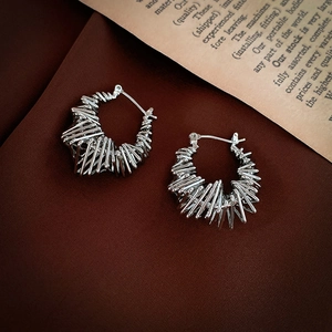 Irregular Geometric Hoop Earrings Triangle Hollow Copper Jewelry With Silver Earring Post Industrial Punk Style Women