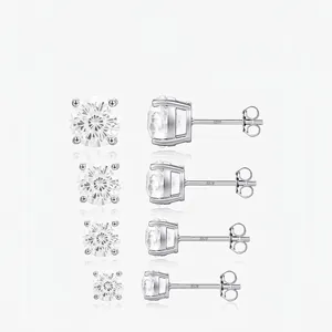 Boucles D'oreilles Puces Zirconium Rond Argent Sterling 925 Taille Brillant Quatre Griffes Bijoux Minimalistes
