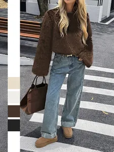 Giacca In Pelliccia Sintetica Da Donna Cappotto Corto In Peluche Elegante Autunno Inverno Manica Lunga Risvolto Tinta Unita