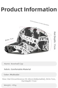 Détails de la casquette graffiti avec spécifications du tissu et taille ajustable 55-60cm