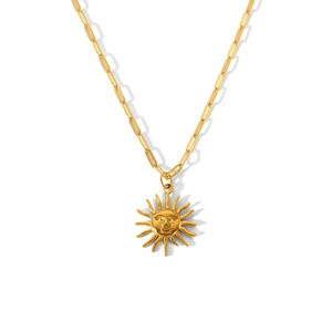 Vintage 18K gold-plated stainless steel sun pendant necklace with paperclip chain