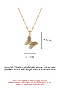 Macro view of crystal butterfly necklace dimensions with 2.8cm pendant and gold chain