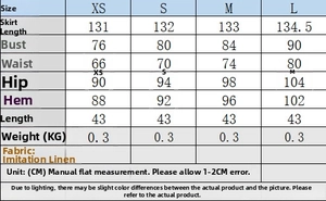 Size chart table for sleeveless irregular dress showing measurements from XS to L