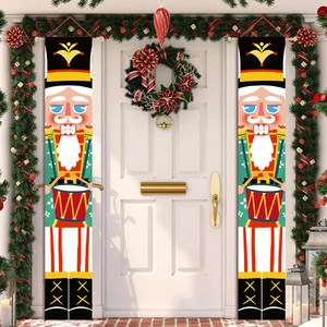 Christmas Nutcracker Soldier Door Banner Polyester Hanging Porch Sign Holiday Party Home Entrance Decoration Ornaments