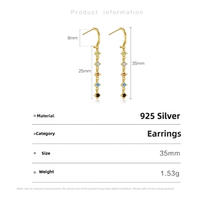 Detailed view of S925 sterling silver drop earrings with multi-colored gemstones