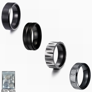 Men Rings Stainless Steel Brushed Double Groove Roman Numeral Engraved Gear Texture Cool Minimalist Fashion Jewelry