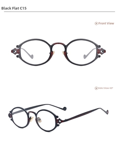 Front and side view of steampunk oval sunglasses with Gothic red embossed floral patterns