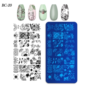 Detail of BC20 nail stamping plate with floral and butterfly patterns for nail art design