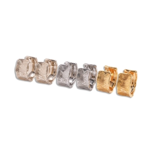 Set of 18K gold plated vintage textured hoop earrings in rose gold, silver, and gold colors