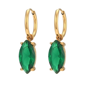 18K gold plated stainless steel hoop earrings featuring marquise-cut emerald green crystals