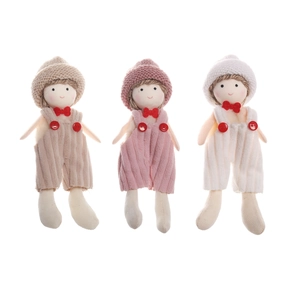 Three handmade knitted angel Christmas ornaments in beige pink and white with overall cute design