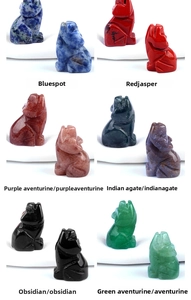 Detailed set of hand-carved fox figurines in natural gemstones and colorful crystals