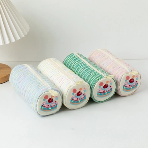 Large Capacity Pencil Case Cute Strawberry Cake Embroidery Tweed Fabric Corduroy Smile Pattern Bow Print Stationery Storage