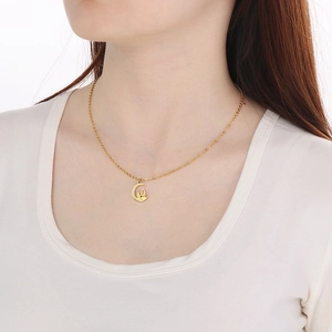18K gold plated stainless steel crescent moon necklace with a mother and child pendant