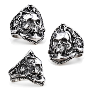 Nautical Skull Anchor Ring Stainless Steel Octopus Tentacle Compass Retro Gothic Punk Jewelry For Men