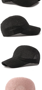 Detail of glitter sequins and breathable mesh fabric on stylish baseball caps