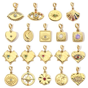 Gold Plated Stainless Steel DIY Charms Rhinestone Evil Eye Heart Star Moon Compass Pendants For Jewelry Making Vintage