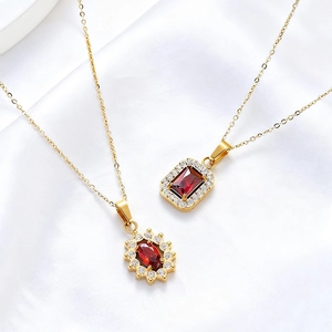 Stainless Steel 18K Gold Plated Pendant Necklace With Zirconia Elegant Halo Fashion Jewelry For Women