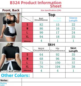 Detailed size guide for sexy lace maid uniform including chest and waist measurements
