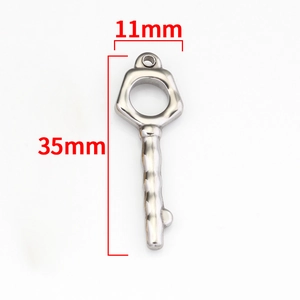 Polished silver stainless steel key pendant for DIY jewelry, 35mm total length