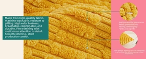 Detail of yellow corduroy pillow cover featuring texture fabric and hidden zipper closure
