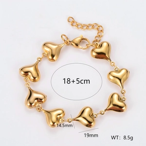 Gold hollow heart link bracelet in 304 stainless steel with adjustable chain