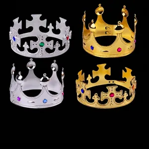 King Crown Plastic Electroplated Toy With Colorful Gems Birthday Party Costume Prop For Kids