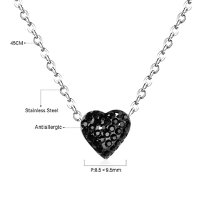 Detailed specs of antiallergic heart necklace with black crystals and 45cm chain