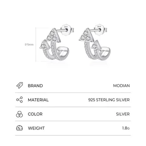 S925 sterling silver geometric double arrow stud earrings with pavé zircons for women