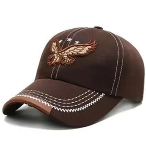 Men's dark brown baseball cap with embroidered eagle and stars in a 45-degree angle view