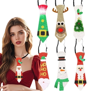 Christmas Decorative Tie Sequin Felt Glitter Cartoon Pattern Adjustable Elastic Necktie Festive Party Dress Up Costume Accessory