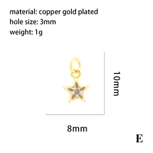 Detailed view of 18K gold plated star pendant with clear zircon and dimensions