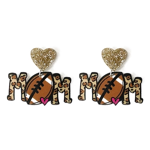 Glitter heart and leopard print MOM football acrylic earrings for Mother's Day gift