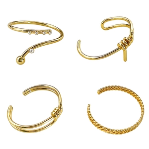 Adjustable gold-plated brass bangles featuring pearl knots and spiral twisted designs
