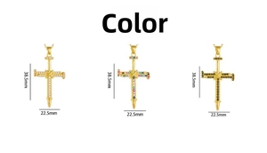 Detailed view of gold cross nail pendants with dimensions 38.5mm by 22.5mm