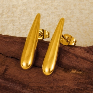 Detailed macro view of 304 stainless steel teardrop earrings with gold finish and butterfly backs