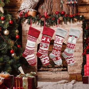 Christmas Stockings Knitted Hanging Fireplace Decorations Reindeer Snowflake Snowman Patterns Polyester Gift Bags