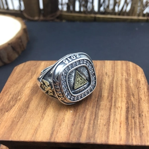 Retro hip hop style All-Seeing Eye signet ring for men in vintage silver and gold finish