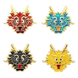 Dragon Head Panda Chinese Style Alloy Enamel Brooch Pins Cartoon Auspicious Badges With Butterfly Buckle