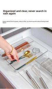 Macro shot of transparent PET drawer organizer box showing high-clarity material texture